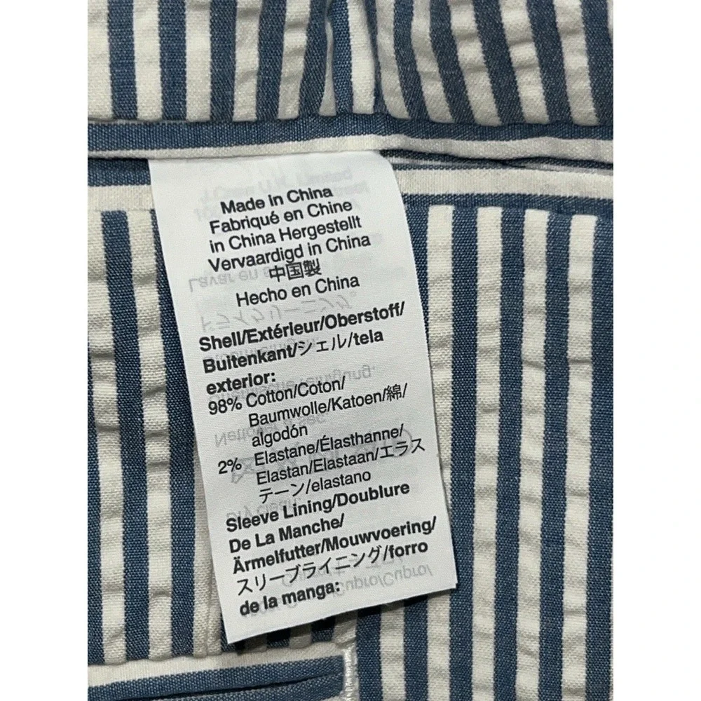 J. Crew Ludlow Unstructured Seersucker Blazer Mens 40R Blue White Strip Preppy
